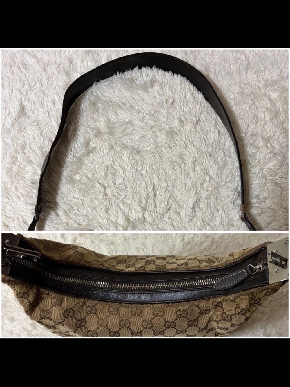 Gucci Beige GG Canvas Hobo Bag with Green-Red Trim - Picture 8 of 11